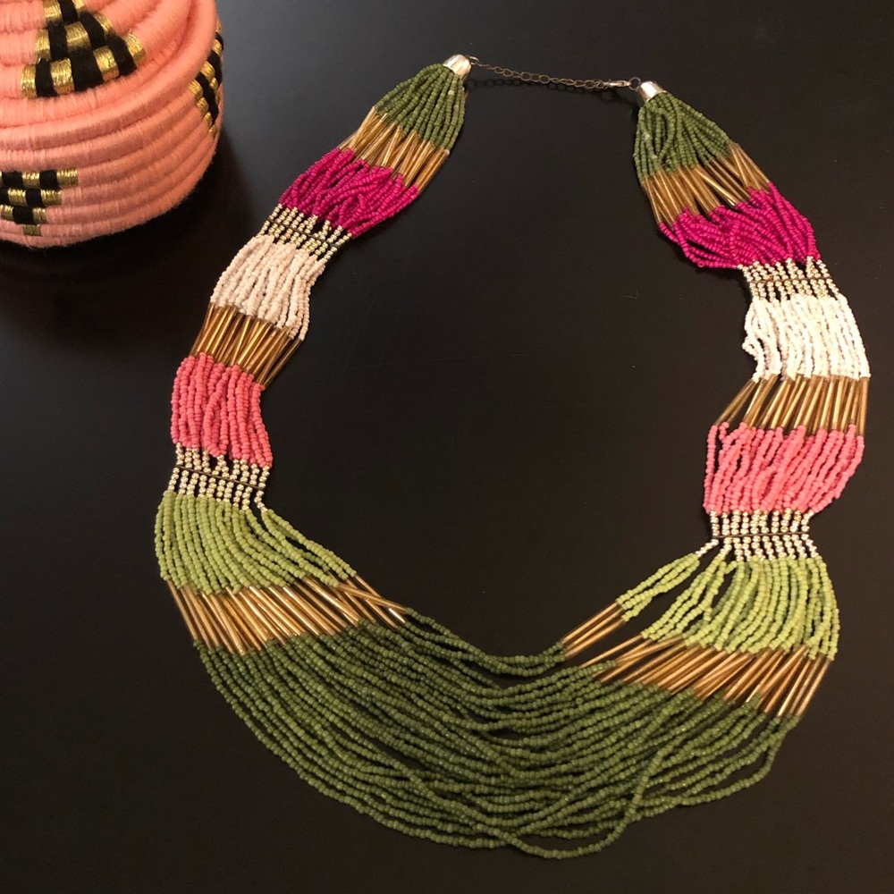 Goldtone & Watermelon Multi-Row Barrier Necklace